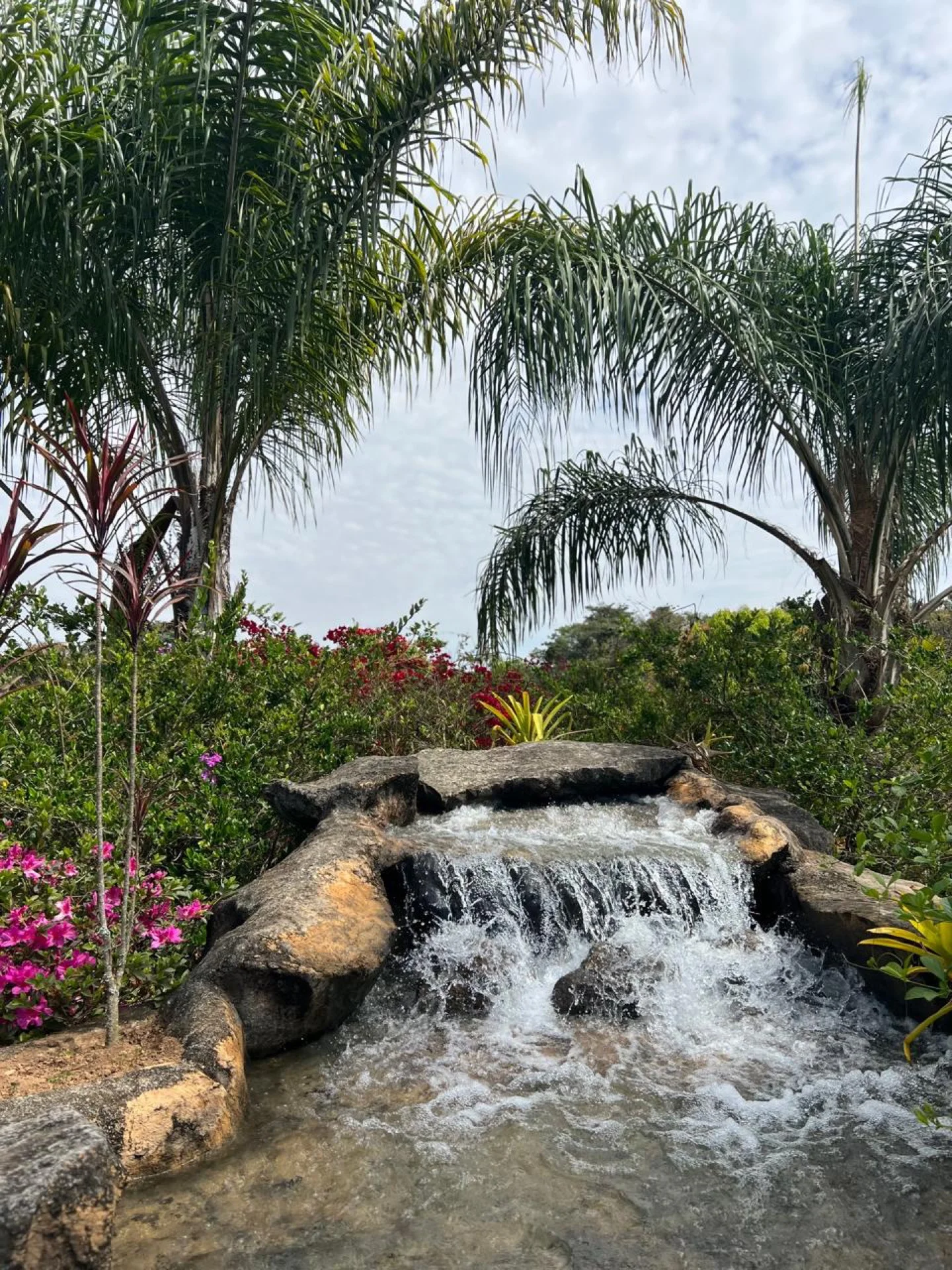 Piscina com cascata do Chalé das Flores